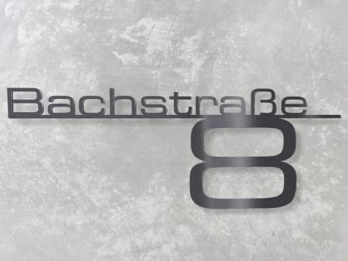 Metzler Hausnummer Eisenglimmer, individueller Schriftzug Edelstahl, Hausnummernschild, Straßenschild, Wunschstraßenname und Hausnummer, DB703, Rostfrei & Wetterfest, Made in Germany, Länge: 380 mm