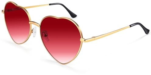 Dollger Herz Sonnenbrille Damen Retro Partybrillen Vintage Metallrahmen Love Rave Herzform Sonnenbrille UV400 Schutz,Rosa Rot Farbverlauf
