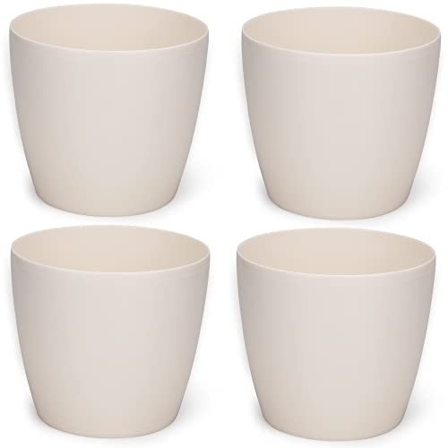 PECZEKO Glänzende Blumentöpfe - Deko Pflanztopf für Blumen & Kräuter - Langlebige & leichte runde Kunststoff-Pflanzentöpfe für Wohn- & Esszimmer, Küche, Terrasse, Balkon - 4er-Set - (Beige, ø 18 cm)