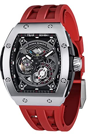 TSAR BOMBA Automatik Herrenuhr Mechanisch Skeleton Tonneau Analog Wasserdicht Fkm Fluorkautschuk Armband Luxus Geschenke