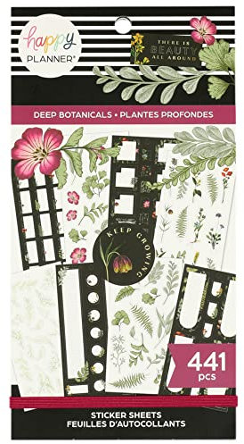The Happy Planner Aufkleber-Set für Kalender, Tagebücher und Projekte – mehrfarbig, einfach abzuziehen – Scrapbook-Zubehör – Deep Botanicals Thema – 30 Blatt, insgesamt 441 Aufkleber