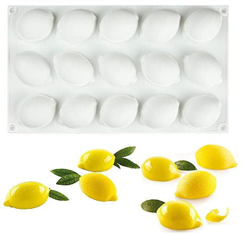 AFINSEA Stampo in silicone 3D a forma di limone, per pasticceria, cupcake, gelato, budino, decorazione per torte, a forma di limone (15 cavità)