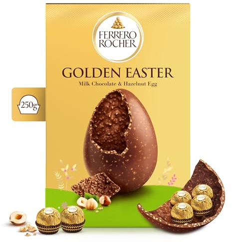 Ferrero Rocher - Uovo di Pasqua 2026 al Cioccolato al Latte con Granella di Nocciole, 6 Specialità Ferrero Rocher Incluse, Idea Regalo Pasqua, Confezione da 250 g