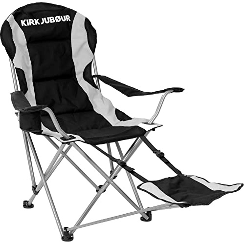 Kirkjubøur® Asgard gepolsterter Campingstuhl mit Getränkehalter, Fußteil, Armlehnen und Tragetasche, schmutz- und wasserabweisend, Maße (HxBxT): 95 x 60 x 50 cm, max. Belastbarkeit: 120 kg (Schwarz)