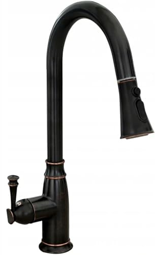 Rea Küchenarmatur ausziehbar DECO OLD BLACK HAUT Wasserhahn Küche aus Messing 360° Drehung Armatur Küchenspüle Mischbatterie Spültischarmatur (Schwarz)