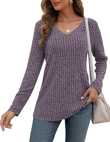 AUSELILY Pullover Damen V-Ausschnitt Sweatshirts Leichte Strickpullover Langarm Oberteile Langarmshirt Lässige Tops Damen
