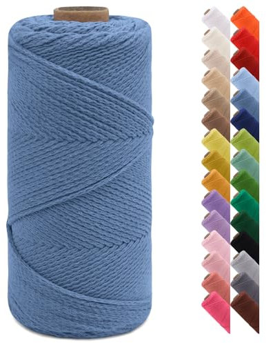 LEREATI Braided Macrame Cord 2mm x 150m Crochet Bag Natural Cotton Cord, Macrame Rope Yarn for DIY Crafts, Bag, Gift Wrapping, Home Decorations (Denim Blue)