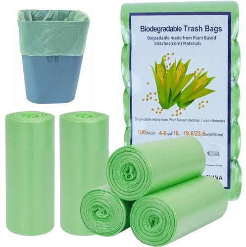 shwcbf 15 litros bolsas de basura biológicas y biodegradables, bolsas de basura para cocina, 100 unidades de 15 litros, bolsas de basura orgánicas, 100% compostables y biodegradables para el