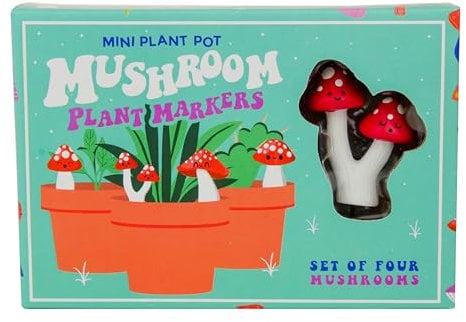 Set mit 4 Mini-Blumentopf-Pilzen – Neuheitsmarker für Ihre Gartendekoration – Zimmerpflanzen-Geschenk