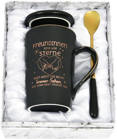 Joymaking Kaffeetasse für Freundinnen - Freundschaft Geschenk für Freundin Bff Geburtstag Weihnachten - Tasse Mit Spruch 'Freundinnen Sind Wie Sterne', 400ml Schwarz-2