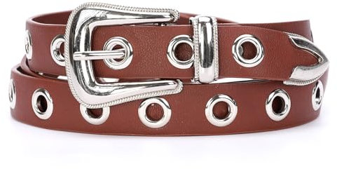 irisaa Nietengürtel Damen Schwarz, Gürtel Punk Schmal, Gothic Style, Taillengürtel Einheitsgröße, ca. 2.5 CM breit, Damen Taillengürtel 2020:Silber Braun