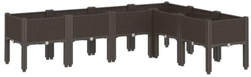 vidaXL Pflanzkasten, Blumenkübel mit Beinen Rattan-Optik, Pflanzkübel für Garten Terrasse, Blumenkasten Hochbeet Gemüsebeet, Braun 160x120x42cm PP