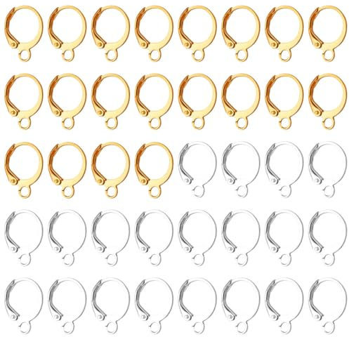 LYQNIHOB Set 40 Ganci Orecchini A Monachella in Acciaio Inox: Lunghi 14,5mm, 2 Colori Ipoallergenici con Anello per Creazione Gioielli Eleganti e Raffinati & FaiDaTe