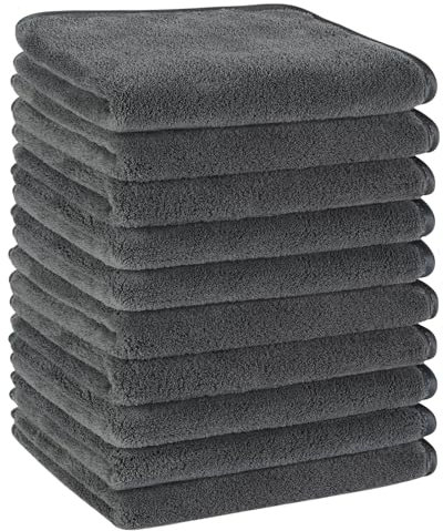 KinHwa 10er Pack gästehandtücher 30x50, Mikrofaser Handtuch, Flauschiges gästehandtücher,Weich &Saugstark gästehandtuch 30x50cm, Dunkelgrau