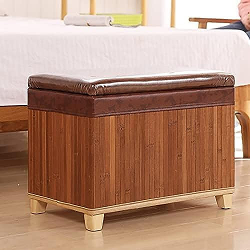 Aufbewahrungsbank am Ende des Bettes, rustikale Aufbewahrungsbox mit Element, Ottomane mit Fußstütze aus natürlichem Korbgeflecht, Schuhbank im Wohnzimmereingang, C (Bambus), 61 x 30 x 40 cm