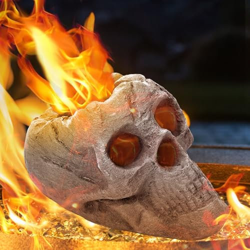 Wiwiqing Lot de 1 brasero d'Halloween de 22 cm en fibre de céramique humaine ignifugée, accessoires pour feu de camp, faux bûches pour décoration d'Halloween pour feux de bois au gaz propane (gris)