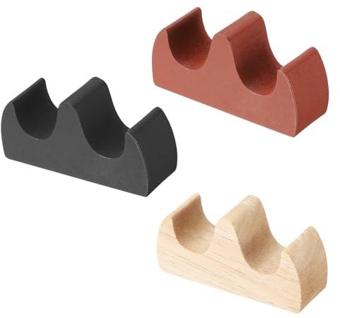 PATIKIL Calligraphy Brush Holder, 3 Pack 2 Ports Solid Wooden Chinese Calligraphy Brush Rest for Writing Painting Pen Brush Rack Holder Tool, Black,Red