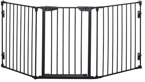 PawHut Recinto Cancelletto per Cani Regolabile Pieghevole 180x74.5cm Nero | Sistema di Blocco, Chiusura Automatica, Cancello per Cani, Metallo e Plastica
