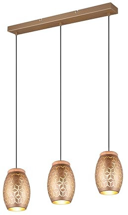 lightling 3-flammige Pendellampe Bill mit Holzakzenten, Höhe anpassbar, Deckenmontage, IP20 Indoor, exkl. 3 x E27 max. 28W, Ø 15 cm, Höhe 150 cm, Breite 71 cm, Metall, coffee