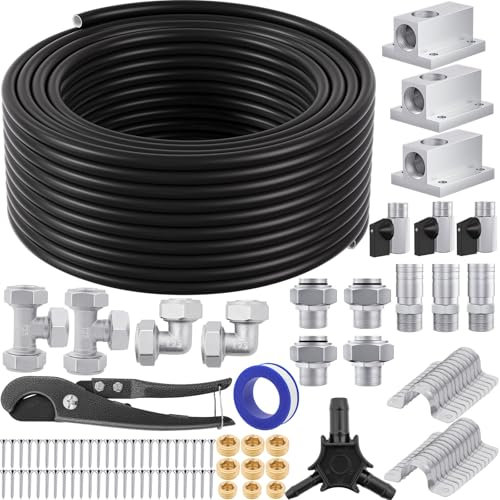 Compressed Air Piping System, 3/4 Inch x 100 FT Black HDPE Pipe,Aluminum Wall Outlet Blocks, Rapid Air Compressor System Accessories and Air Line Kit for Shop,Garage