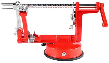 Tomotato Pelador de Manzanas Manual, Rojo | Pelador de Manzanas, Cortador y Descorazonador, con Base Antideslizante, Cuchillas Ajustables Acero Inoxidable