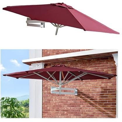 Ombrellone Da Parete 220/250 Cm, Ombrellone Da Giardino Da Esterno Inclinabile Pieghevole, Ombrellone Da Terrazzo, 8 Stecche, Protezione UPF 50+, Resistente Alle Intemperie Per Balcone(Red,220cm)