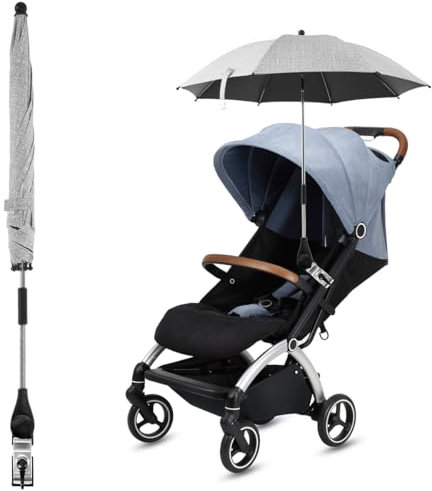 Ombrelle Poussette Universelle Parasol Anti UV 50+ pour Landau Poussette Universelle avec Pince Réglable et Bras Réglable Parapluie Poussette Bébé Confort pour Extérieur Plage Jardin (Gris, 82cm)