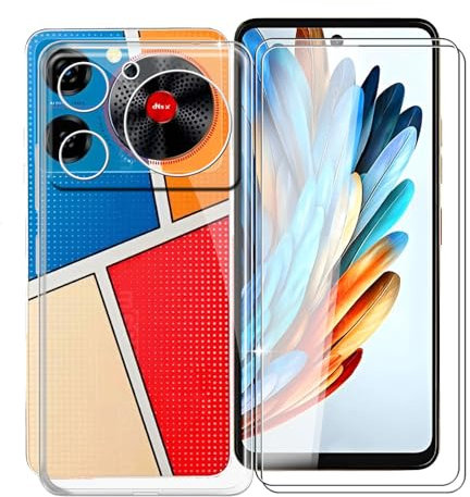 KJYFOANI Hülle für ZTE Nubia Music Z2353 (6.60) Handyhülle, Transparent Silikon Cover TPU Case Stoßfeste Kratzfeste Schutzhülle + 2 Stück 9H Härte Glas Schutzfolie für Nubia Music Z2353 - Glasklar