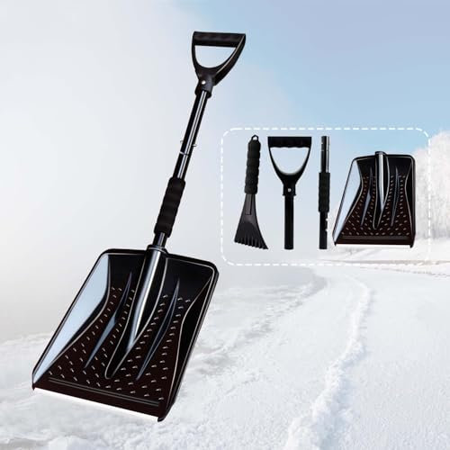 Hmfmdy Snow Shovel for Car Driveway Home Garage, Survival Shovel, Wide Ice Scraper, Lightweight Portable Detachable Snow Removal Tool for Garden Camping Outdoor Emergency Snowman Playing - Black