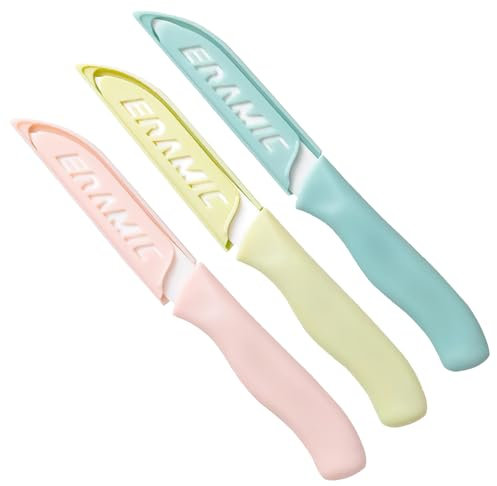 MxyVrix 3PCS Coltelli Da Cucina Coltelli Da Cucina in Ceramica, Coltelli da Spelucchino con Lama da 80mm, Manico Ergonomico, per Tagliare Frutta e Verdura, Inclusa Custodia Protettiva (3PCS)