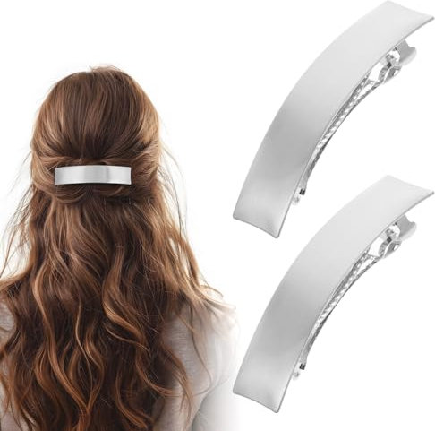 AOZUO 2 Stück französische Gold Haarspange, Metall Barrette Clip gold für Frauen Quadratische Haarnadeln, Haarspange für Dünnes, Dickes, Feines Haar, Hochzeitsaccessoires für Frauen Mädchen(silber)