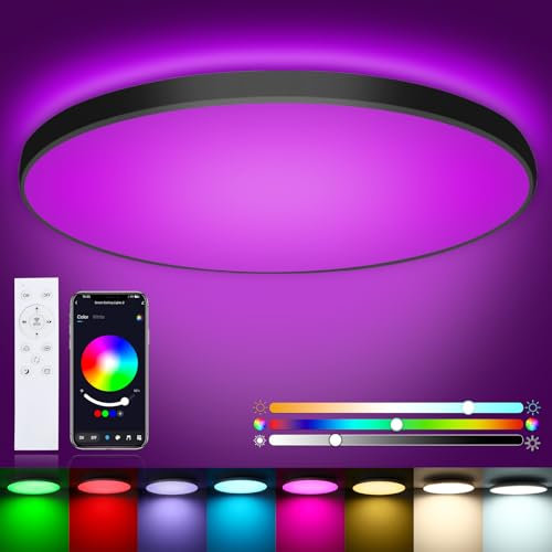 Oraymin 2 Stück Deckenlampe 24W mit Fernbedienung, 2400LM LED Deckenleuchte App Steuerbar, Schlafzimmer Lampe mit 16 Millionen DIY Farben, Ø30CM Wohnzimmerlampe, Dimmbar LED Lampe für Kinderzimmer