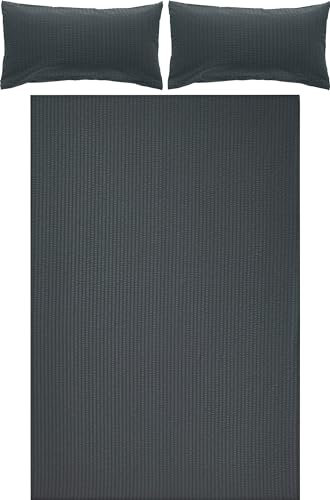 Erwin Müller Bettwäsche-Set Seersucker Uni Serie Rosenheim, Bettbezug, Kissenbezug anthrazit Größe 40x80 cm / 200x200 cm - pflegeleicht, bügelfrei, mit Reißverschluss