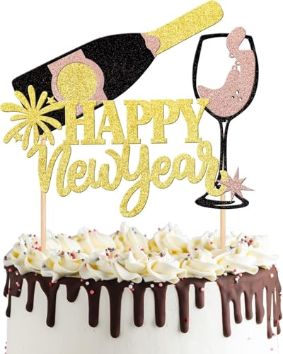 1 Stück Happy New Year Tortendeko Prost auf 2026 Kuchen Deko Glitzer 2026 Gutes neues Jahr Kuchen Dekoration für Willkommen 2026 Frohes Neues Jahr Party Torten Dekoration