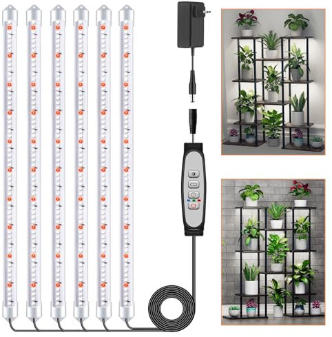 Lampada per piante a 6 barre LED, luce per piante da interno, luce di crescita a spettro completo con timer di accensione/spegnimento automatico 6/12/18H, 5 livelli dimmerabili per piante grasse
