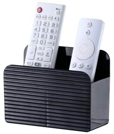 LINFIDITE Adhesive TV Remote Control Holder Wall Mount TV Holder For Bedside Wall Caddy Storage Organizer Stand Box (For 2 Or 4 Remote Controls – Black – Quantity 1)