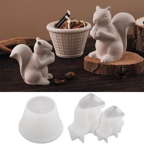 ALEFBET Silikonformen Gießformen, Silikonform Kerzen, Duftkerze Kerzen Formen Silikon, Silikon Gießform Kerzen, Gipsformen zum Gießen (Eichhörnchen und Blumenkorb)