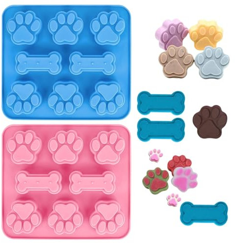2 Stück Backmatte Hundekekse, Silikonformen Non-Stick Food Grade Wiederverwendbare Bakeware Maker für Schokolade, Süßigkeiten, Gelee, Eiswürfel, Hund Behandelt, Hundepfote und Knochenform, Kekse