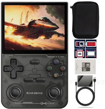 FINGEREVO K36 3.5-in Handheld Game Console 640 * 480 IPS Screen 3500mAh Linux-opensource System with Portable Case Black Transparent