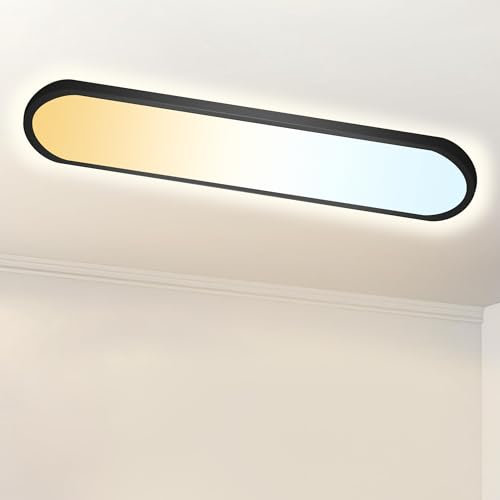 ONDTA LED Panel Deckenleuchte 22W mit Fernbedienung, 60x20 CM 2700K-6500K 3000LM Oval Tageslichtlampe Decke, Speicherfunktion, IP44 Küchenlampe für Wohnzimmer Schlafzimmer Flur Büro Werkstatt, Schwarz