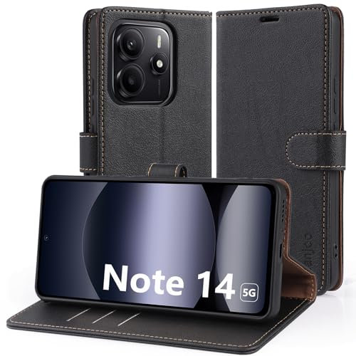 Hianjoo Cover Compatibile per Xiaomi Redmi Note 14 5G 6.67 【Non Per 4G】, Protettiva Portafoglio PU Pelle Libro Flip con Slot per Tessere e Supporto Pieghevole Custodia - Nero