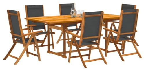 IKAYAA Gartenmöbel Set Holz Sitzgruppe Garten Holz Essgruppe 6 Personen Rechteckig Gartentisch Ausziehbar mit 6 Gartenstuhl Hochlehner Verstellbar Wetterfest Akazie Sitzgarnitur Schwarz
