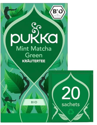 Pukka Mint Matcha Green Bio Kräutertee Minze & Matcha 20 Beutel | Für einen erfrischenden Kick, ausgewogener Geschmack, dezente, satte grüne Noten, von Natur aus koffeinhaltig