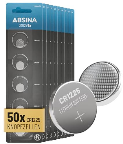 ABSINA 50x Pila botón CR1225 3V Litio - CR 1225 a Prueba de Fugas y de Larga duración - CR1225 Pilas Boton, Pila Placa Base
