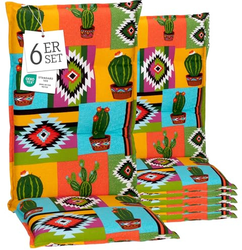 Beo® Turin Hochlehner Gartenstuhl-Auflagen | 6er Set | Waschbar 30°C | Atmungsaktiv | UV-beständig | Made in EU | Öko-Tex Standard | Extra Dicke Sitzkissen Outdoor