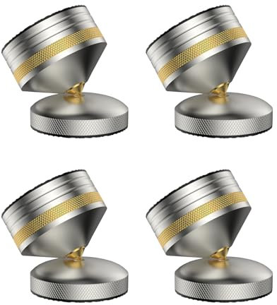 Tertullus 4 Stück HiFi Lautsprecher Spikes Isolationsfüße 39x33mm Isolationspads Aluminium Lautsprecherständer Stoßdämpfer höhenverstellbar für Verstärker Plattenspieler DAC Geräte - Silber