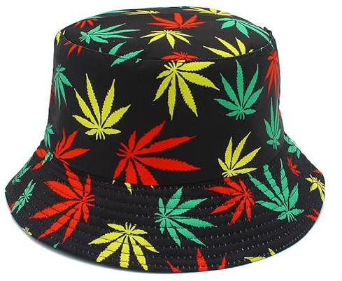 Ahornblatt-Bucket-Hut, Marihuana-Cannabis-Gras-Hip-Hop-Kappe für Frauen und Männer Faltbarer Fischerhut aus Baumwolle Mit Uv-Schutz für Die Jagd Camping und Wandern