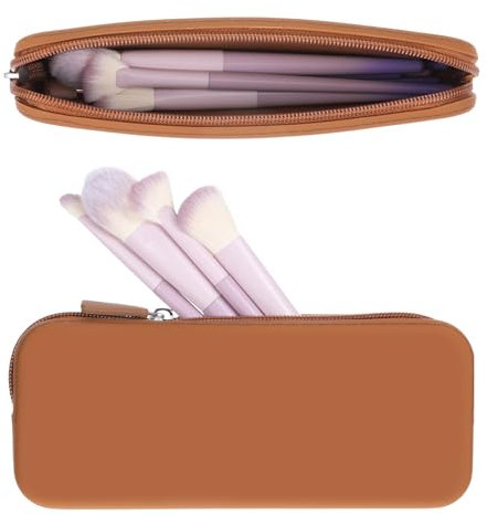 Aeaocvo Travel Makeup Brush Holder, Silicone Makeup Bag with Zipper, Washable for Organizing Cosmetics Make Up Brushes Tools