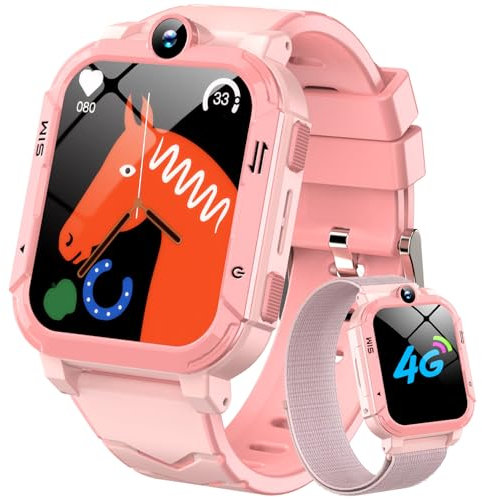 Blackview Reloj Inteligente Niño 4G, Videollamadas, Chat de Voz, 1.83” Smartwatch Niños con GPS Posición, SOS Llamar, Modo Escuela, Despertador, Podómetro, Calculadora, Batería Grande de 800 mAh, Rosa