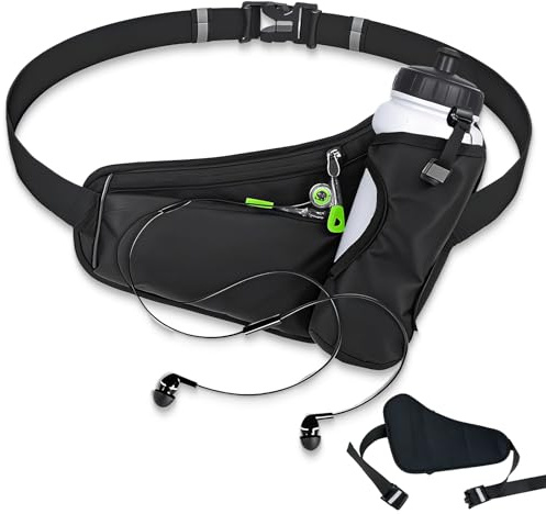DZHPSRSZ Ceinture de course pour femme, homme, ceinture de course avec bouteille d'eau, sac banane avec porte-bouteille d'eau, ceinture pour jogging, cyclisme (noir) (bouteille non incluse)